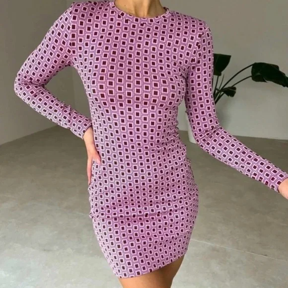 Zara Retro Geometric Pink Dress - Picture 4 of 4